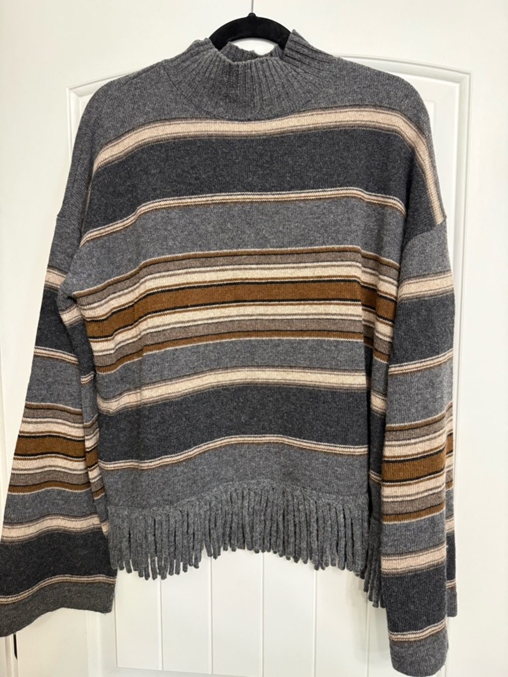 Weekend Max Mara Limited Edition Striped Fringe Hem Mock Neck Sweater